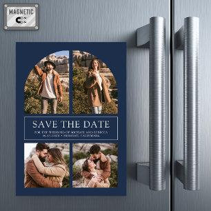 Marinblå valv fotokollage bröllop Save the Date Magnetisk Inbjudningskort