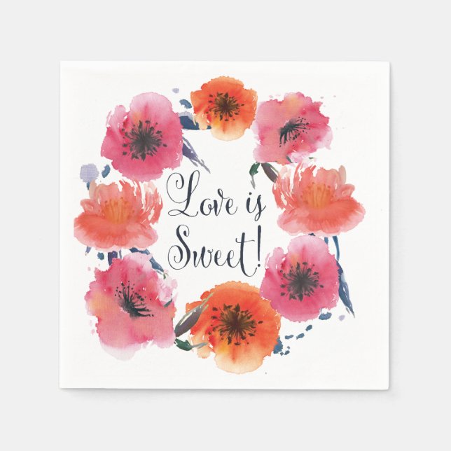 Marinblå vattenfärg blommande bröllopssvit servett (Framsidan)