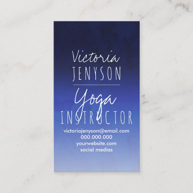 Marinblå vattenfärgombreyoga visitkort (Framsida)