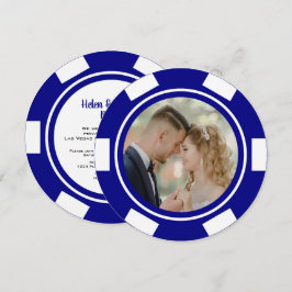 Marinblå Vegas Poker Chip Bröllop Elopement Fest Inbjudningar