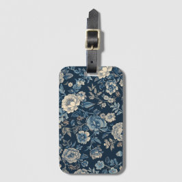 Marinblå Vintage Blommig Botanisk Mönster Bagagebricka