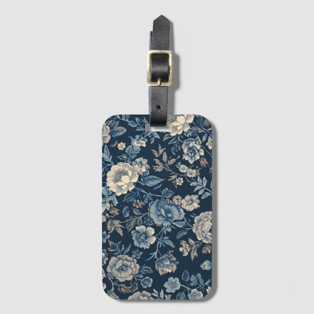 Marinblå Vintage Blommig Botanisk Mönster Bagagebricka (Framsida vertikal)