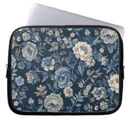 Marinblå Vintage Blommig Botanisk Mönster Laptop Fodral