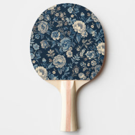 Marinblå Vintage Blommig Botanisk Mönster Pingisracket