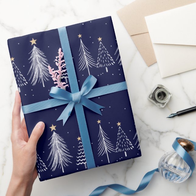Marinblå Vinter Jul Granar Mönster Presentpapper (Gifting)