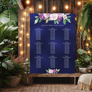 Marinblå violetta blommig bröllopsplatskarta poster