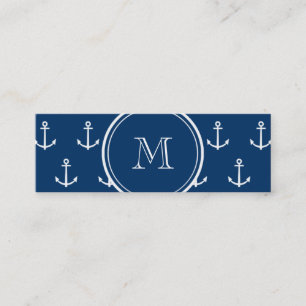 Marinblå vit ankrar mönster, din Monogram Mini Visitkort