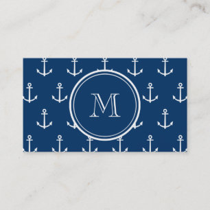Marinblå vit ankrar mönster, din Monogram Visitkort