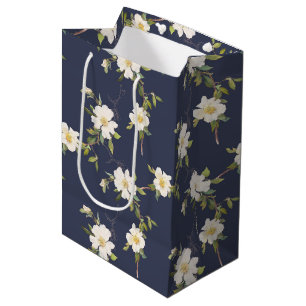 Marinblå Vit Blommig