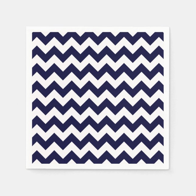 Marinblå Vit Chevron Zig-Zack Mönster Pappersservett (Framsidan)