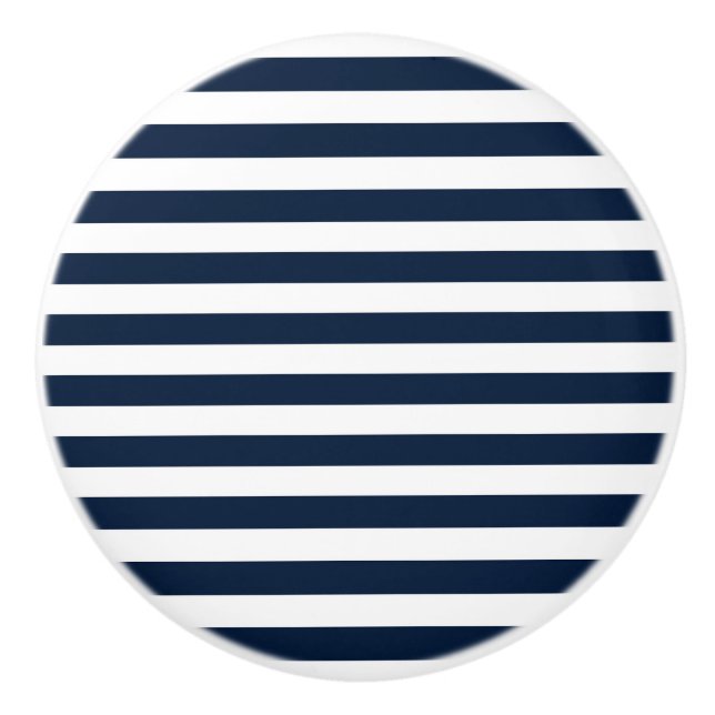 Marinblå & Vit Chic Ränder Randig Byrå Knopp (Framsidan)