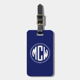 Marinblå Vit Cirkel Monogram DIY Bakgrund Bagagebricka