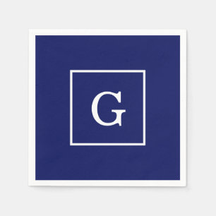Marinblå Vit Infattad Initial Monogram Pappersservett