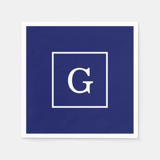 Marinblå Vit Infattad Initial Monogram Pappersservett (Framsidan)