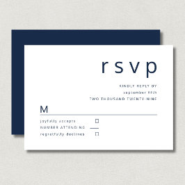 Marinblå Vit Minimalistisk Typografi Bröllop OSA Kort