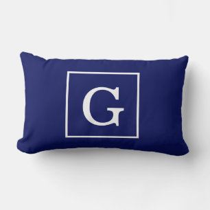 Marinblå Vit Ram Monogram Lumbarkudde