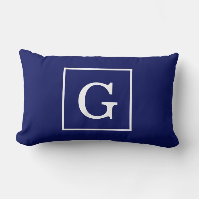 Marinblå Vit Ram Monogram Lumbarkudde (Framsida)