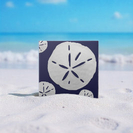 Marinblå & Vit Tropisk Strand Sanddollar Kakelplatta