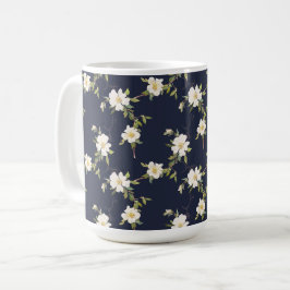 Marinblå Vita Blommor Kaffemugg