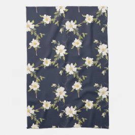 Marinblå Vita Blommor Kökshandduk