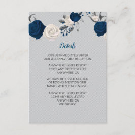 marinblå vita blommor silverblad grå detaljer tilläggskort