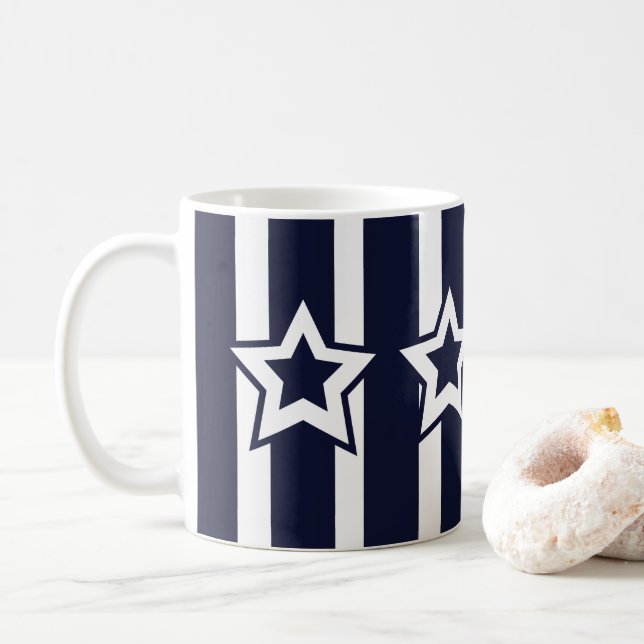 Marinblå vita stjärnrandiga kaffemugg (Med munk)