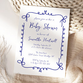Marinblå Whimsical Handskriven Pojk Babyshower Inbjudningar