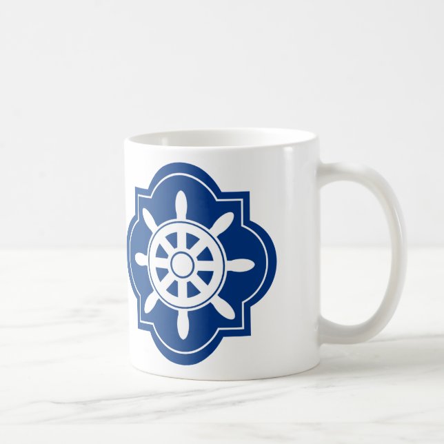 Marinblåa frakter rullar silhouetten kaffemugg (Höger)