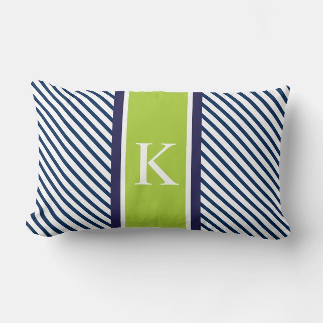Marinblåa gröntrandar & Monogram Lumbarkudde (Framsida)