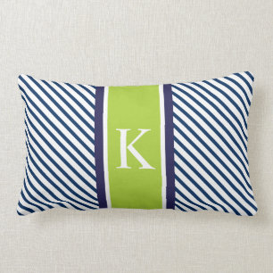 Marinblåa gröntrandar & Monogram Lumbarkudde