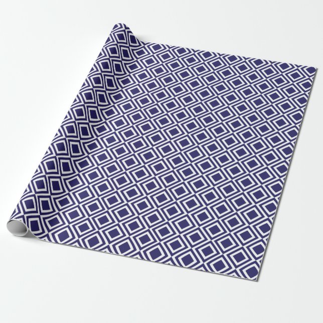 Marinblåa moderna geometriska diamanter presentpapper (Utrullad)