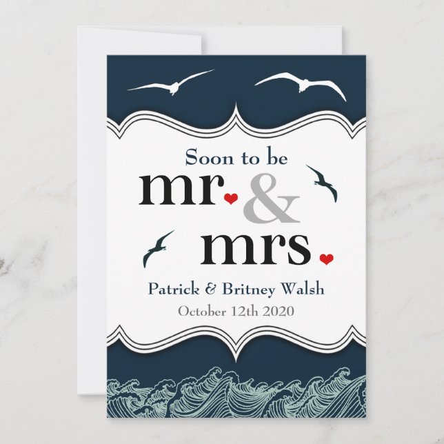 Marinblåa & nautiska bröllopinbjudningar för vit inbjudningar (Framsida)