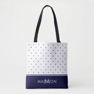 Marinblåa och vitpolka dots med monogramen tygkasse