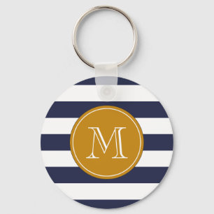 Marinblåa randar för beställnings- Monogram Nyckelring