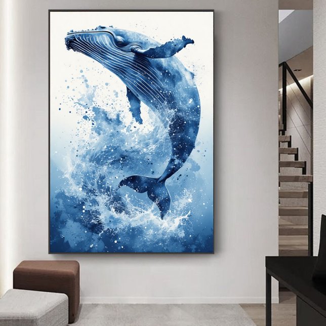 Marinblått akvarell val strand barnkammare väggkon poster (Skapare uppladdad)