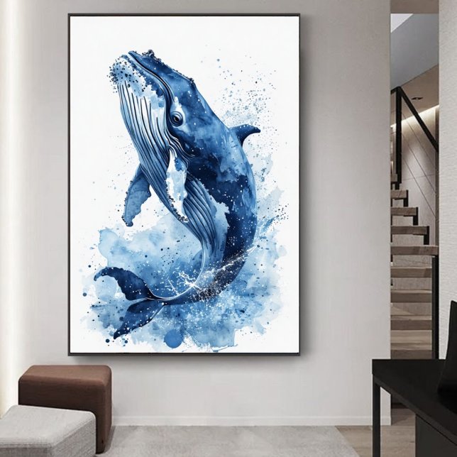 Marinblått akvarellvalfisk strand barnkammare vägg poster (Skapare uppladdad)