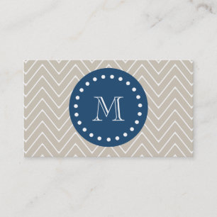 Marinblått beige sparremönster din Monogram Visitkort
