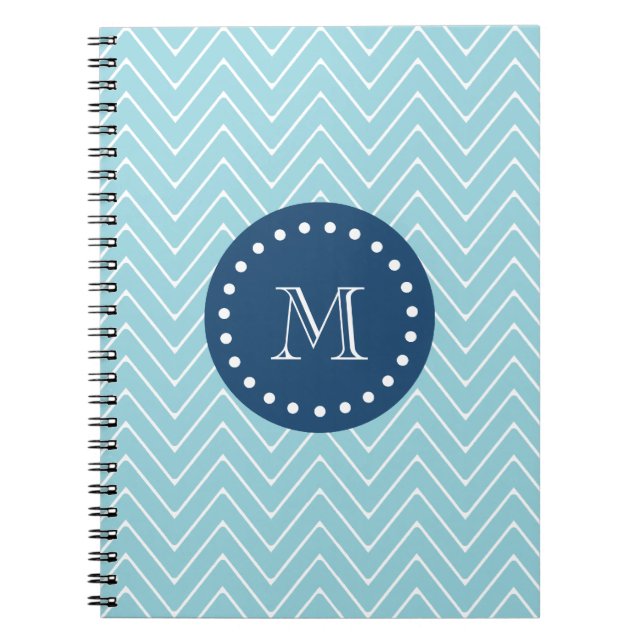 Marinblått blåttsparremönster | din Monogram Anteckningsbok Med Spiral (Framsidan)
