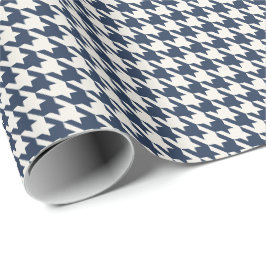 Marinblått & Elfenbensfärgad Houndstooth-mönster | Presentpapper