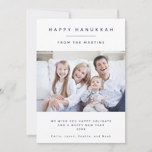 Marinblått enkelt Hanukkah foto för Minimalism Julkort