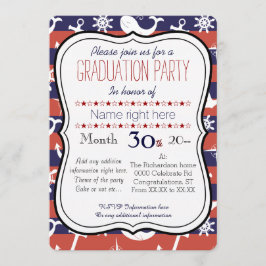 Marinblått för sjöman nautiskt och rött Graduaton Inbjudningar