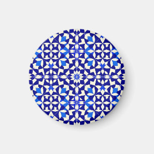 Marinblått Geometriskt Blommigt Mönster Magnet