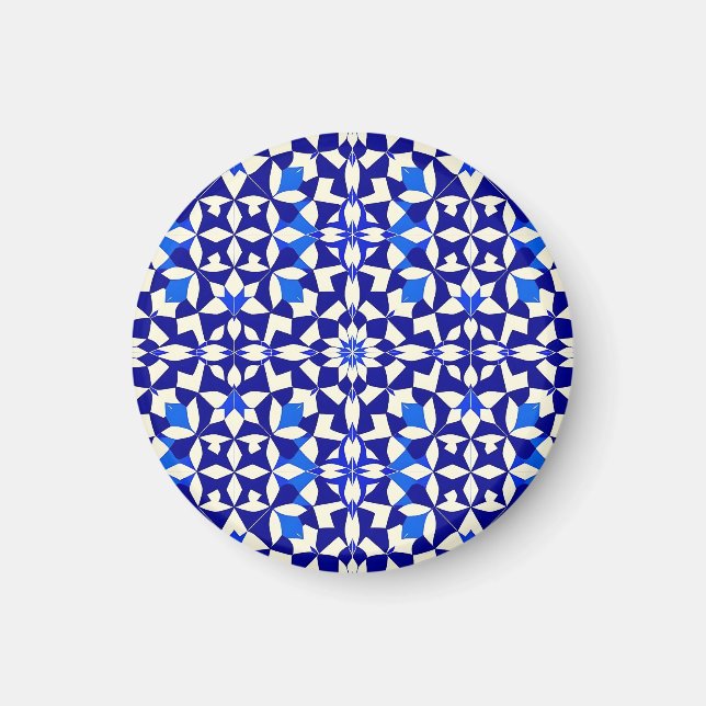 Marinblått Geometriskt Blommigt Mönster Magnet (Framsidan)