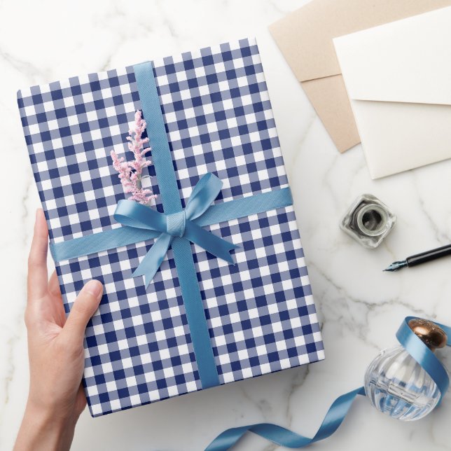 Marinblått Gingham Rutigt Mönster Presentpapper (Gifting)