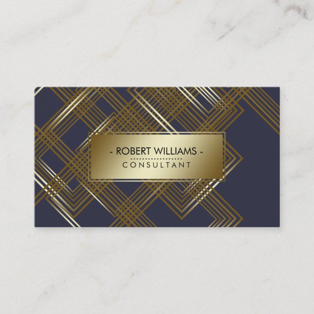 Marinblått glitter för geometrisk modern guld- visitkort (Framsida)