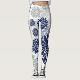 Marinblått gråttblommamönster leggings