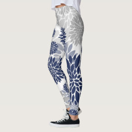 Marinblått gråttblommamönster leggings