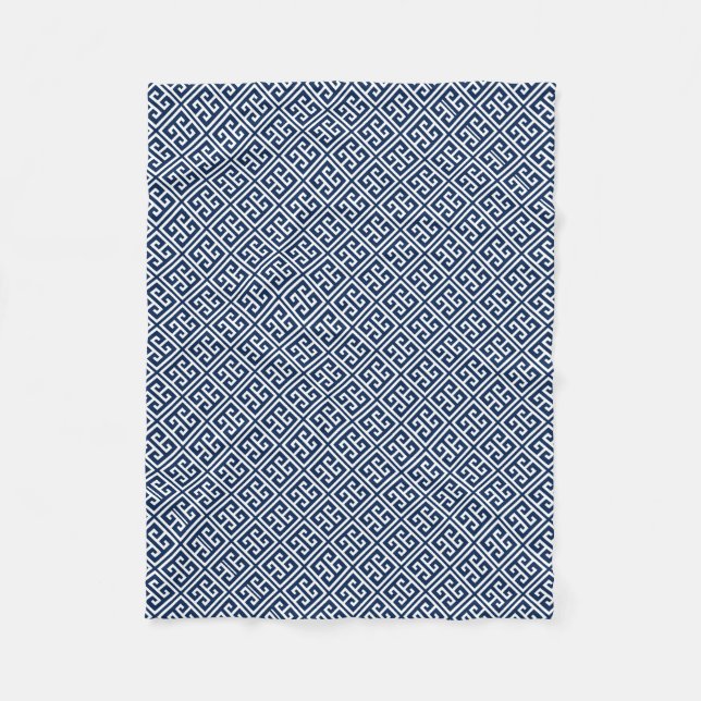 Marinblått greknyckelmönster fleecefilt (Framsidan)