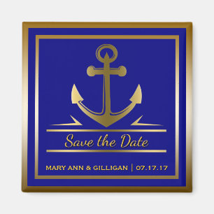 Marinblått guld ankrar nautisk bröllopspara magnet