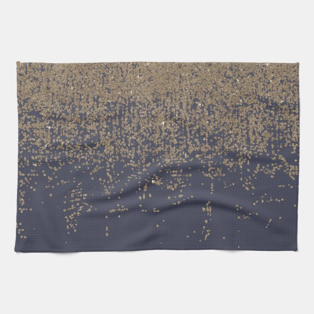 Marinblått guld- Sparkly glitter Ombre Kökshandduk (Horisontell)